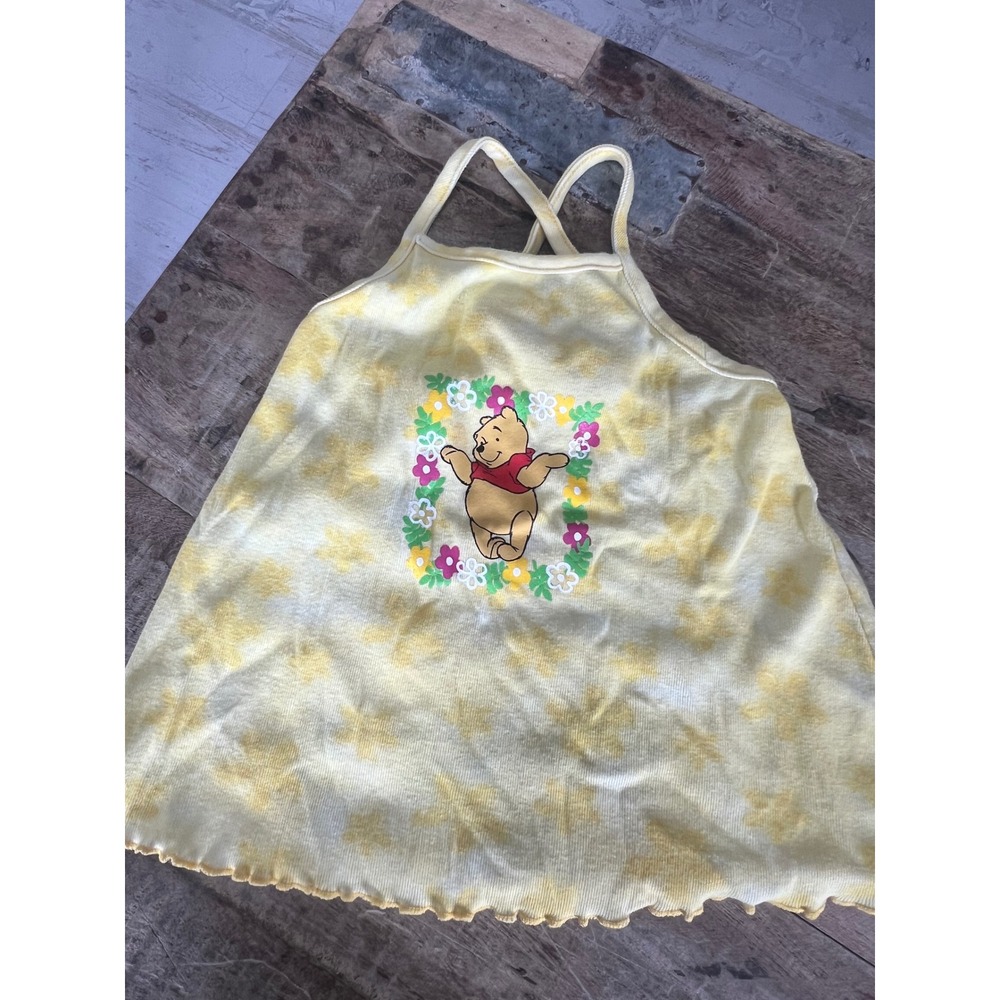 Disney Pooh Vintage Yellow Tie Dye Star Tank Top Girls 24M Lettuce Edge 75303033